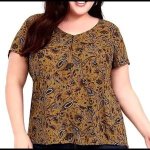 Torrid Olive Paisley HiLo Georgette 1/4 Zip Top Size 2 2X